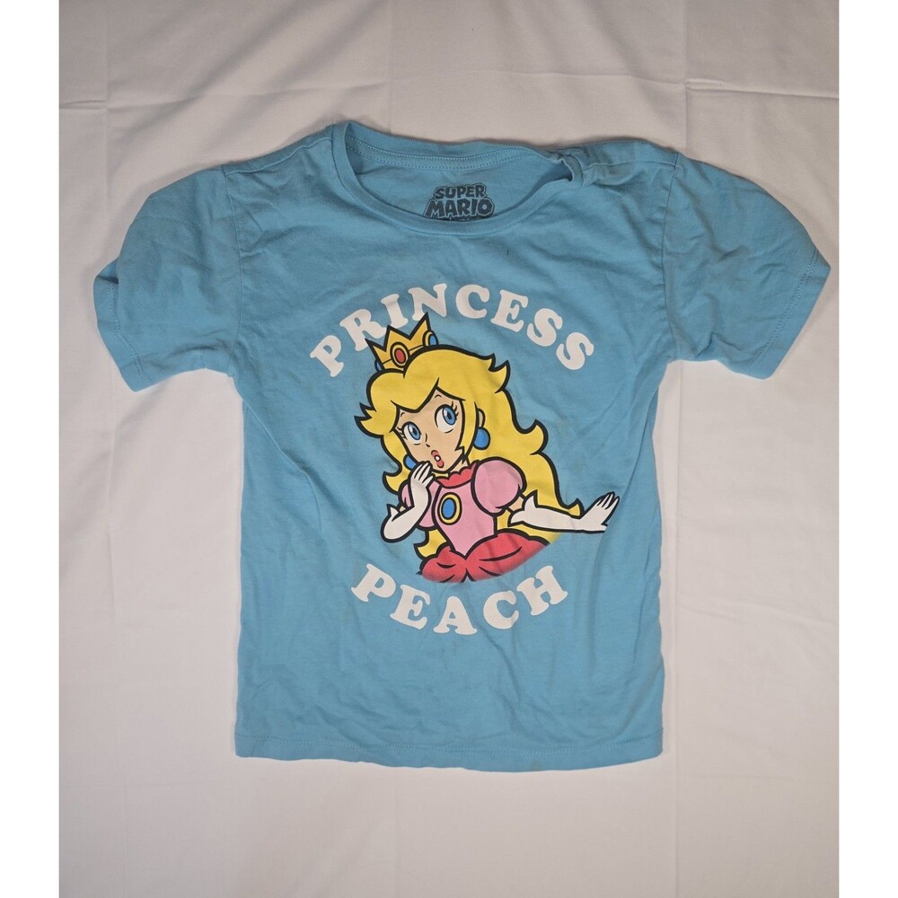Super Mario Princess Peach Girls Blue T Shirt Size 6/6X